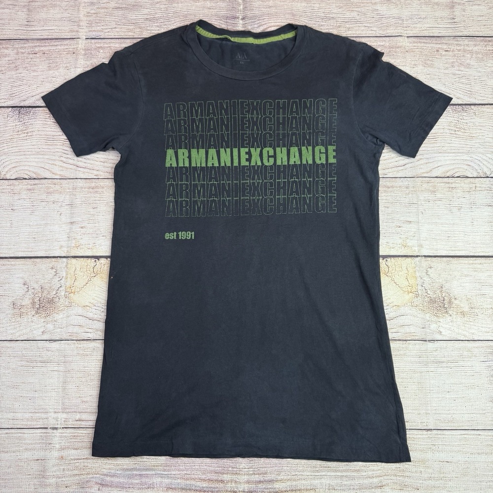 Armani Exchange Men's XS Graphic‎ Tee Black Green Logo Distressed  (Read)